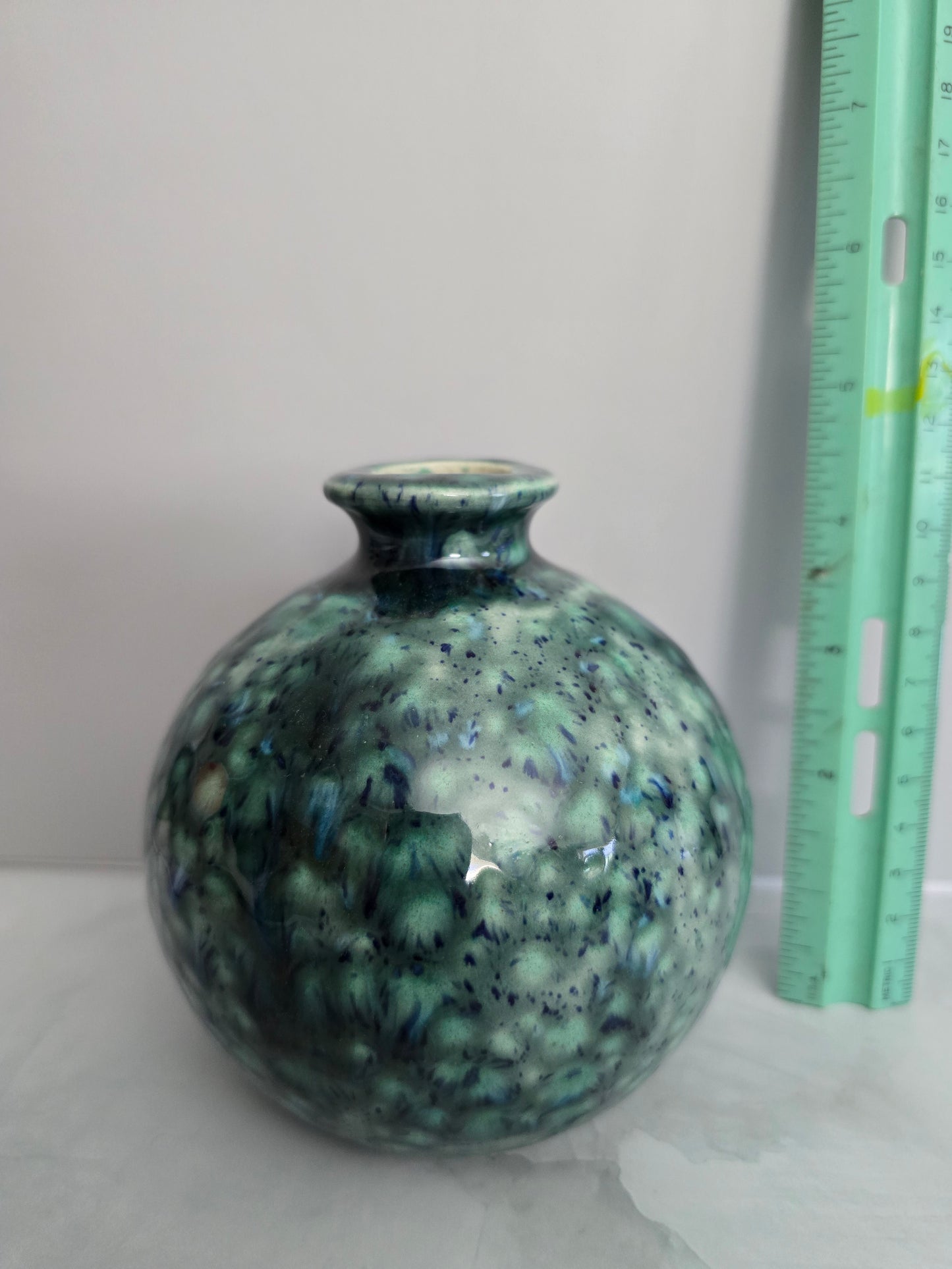 Handcrafted bud vase in blues and greens