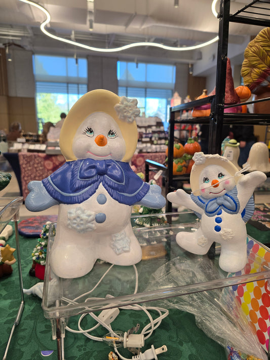 Ceramic Snowwoman & Snow Girl Figurine Set