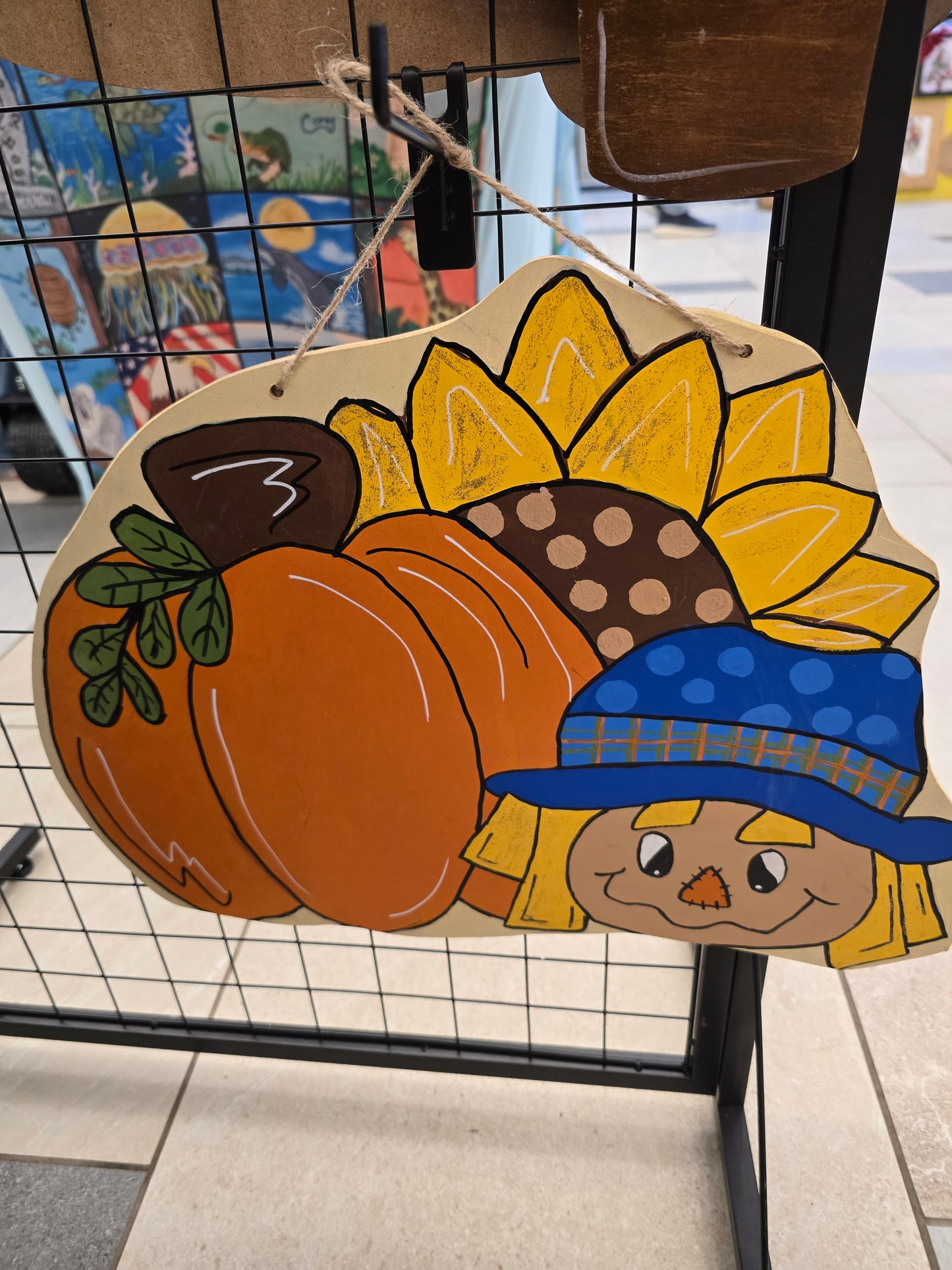 Pumpkin pals wooden door hanger
