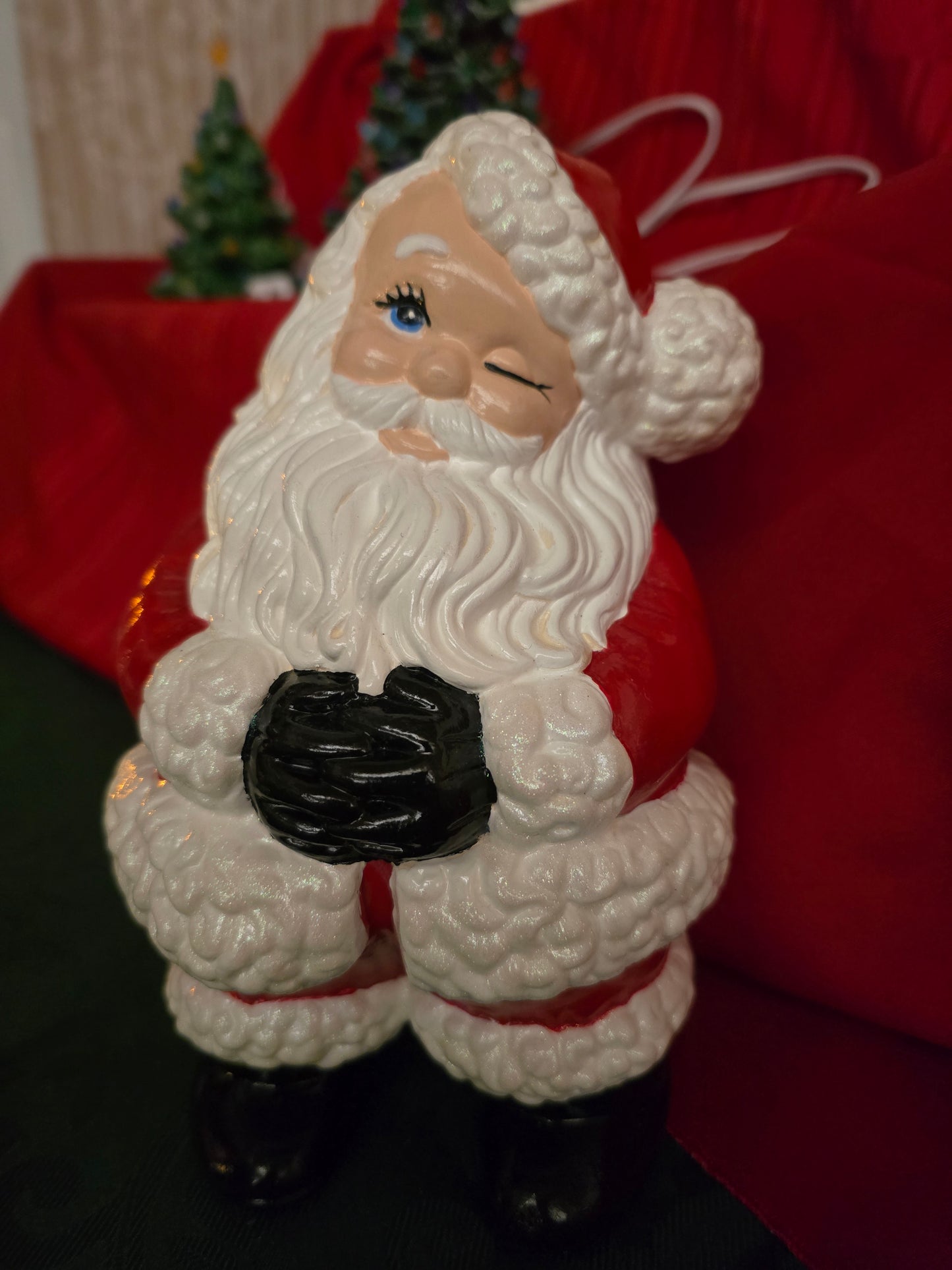 Hand-Painted Winking Santa Figurine – 12 Inch