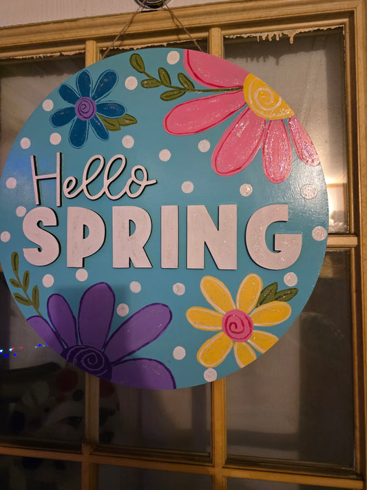 Hello Spring Wooden Door hanger w/3D Lettering
