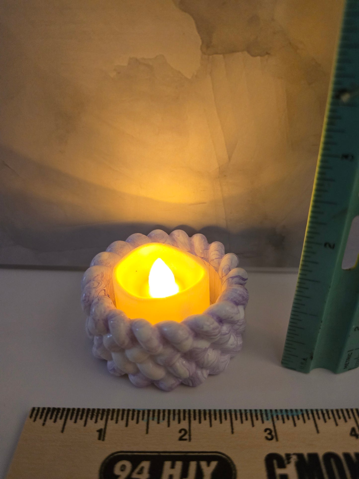 Purple marble textured candle holder