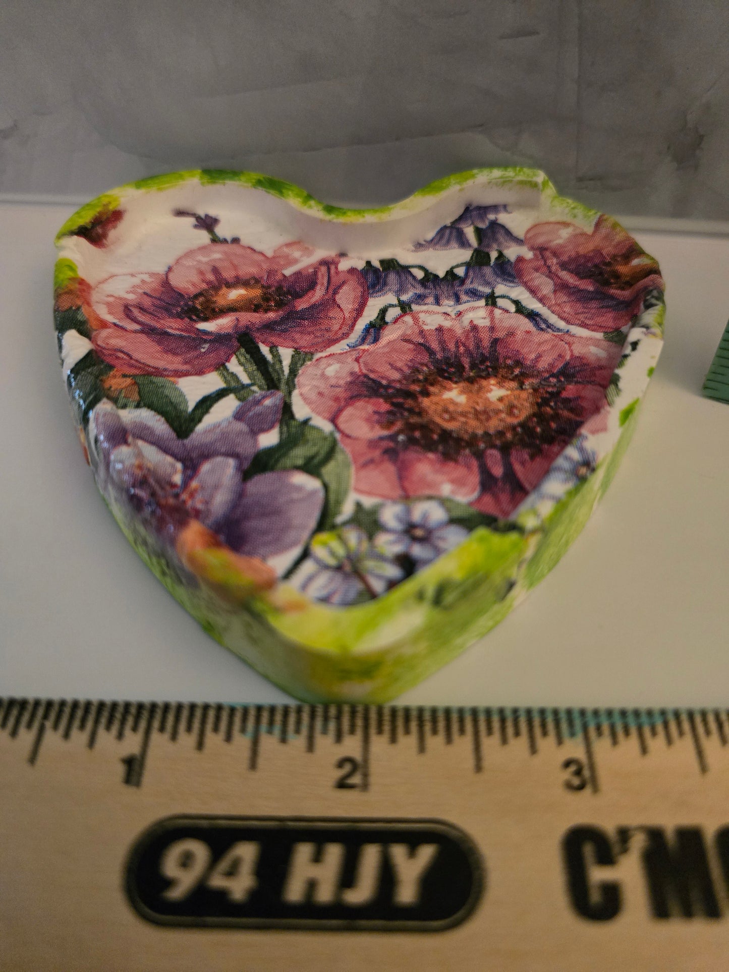 Handmade Ceramic Heart Trinket Dish with Floral Design